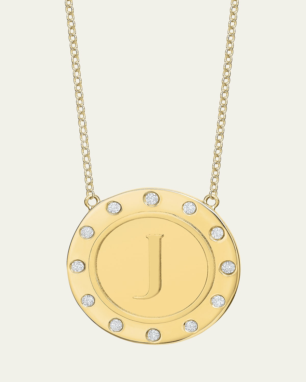 14K Gold Initial Token Necklace with Diamonds