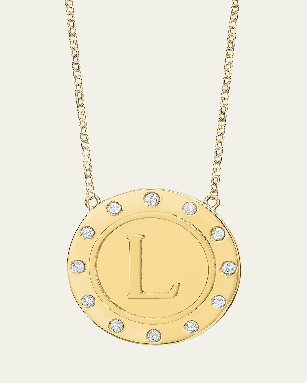 14K Gold Initial Token Necklace with Diamonds