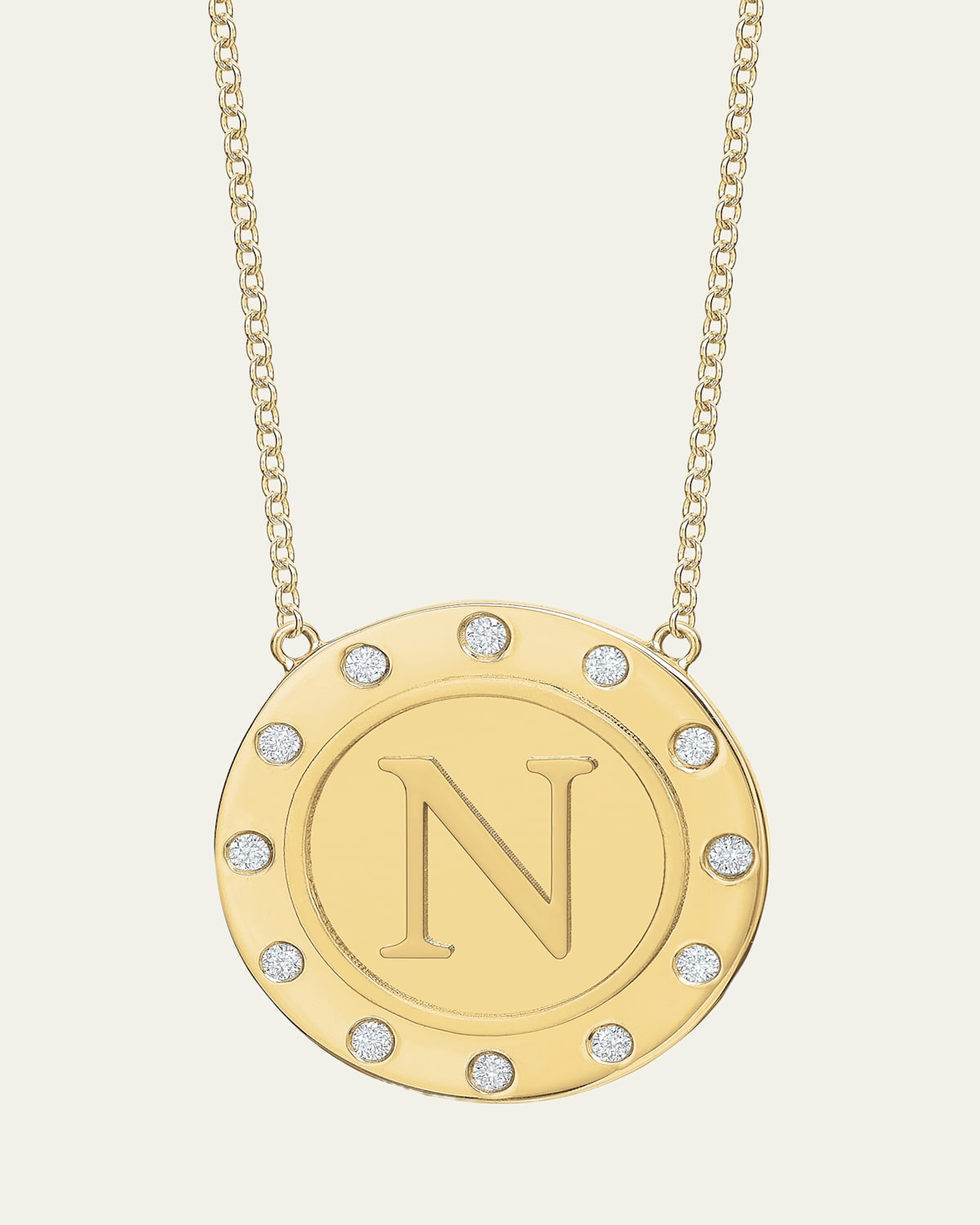14K Gold Initial Token Necklace with Diamonds