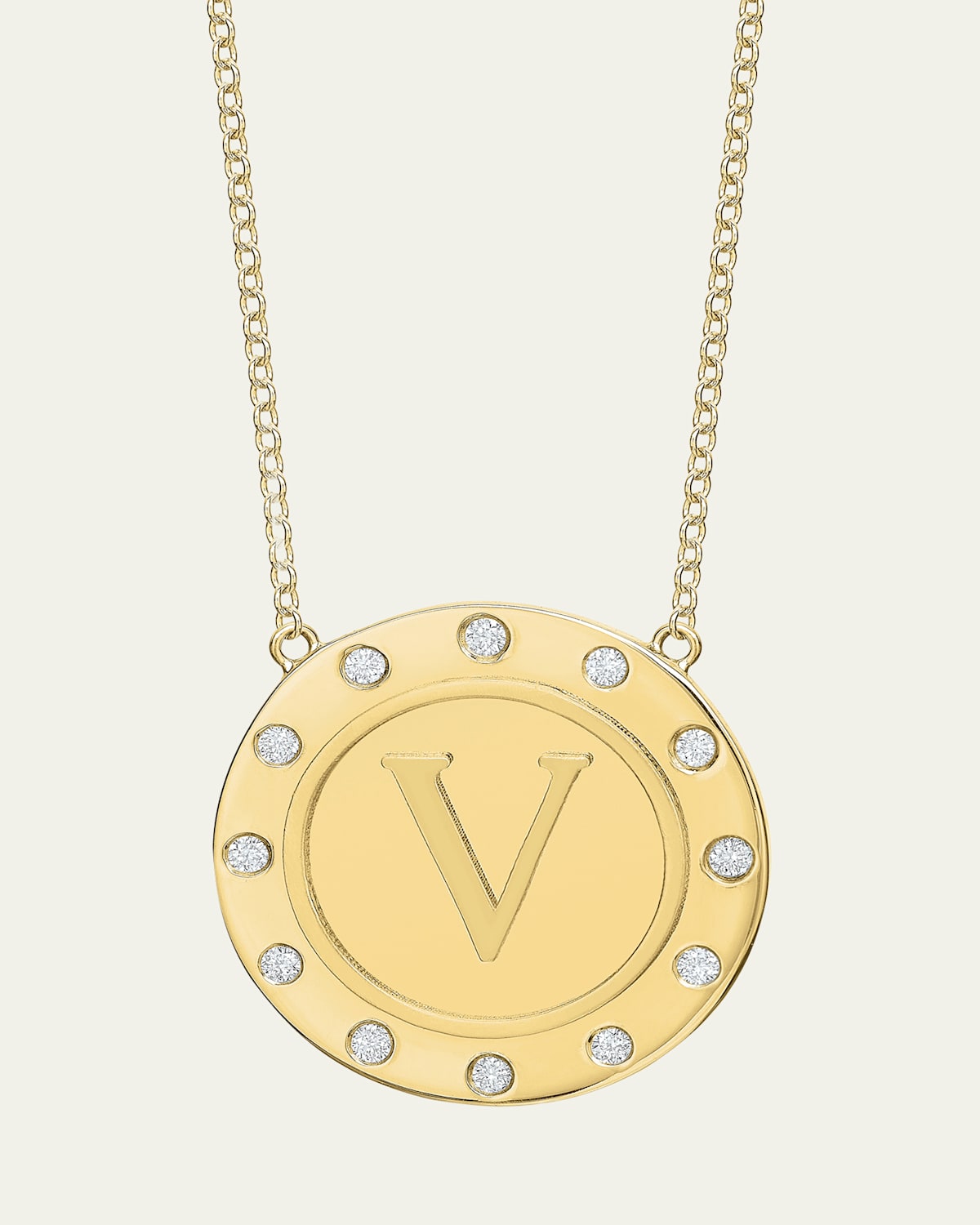 14K Gold Initial Token Necklace with Diamonds