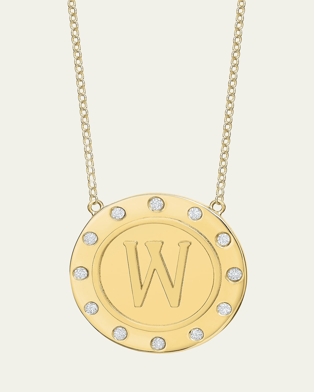 14K Gold Initial Token Necklace with Diamonds