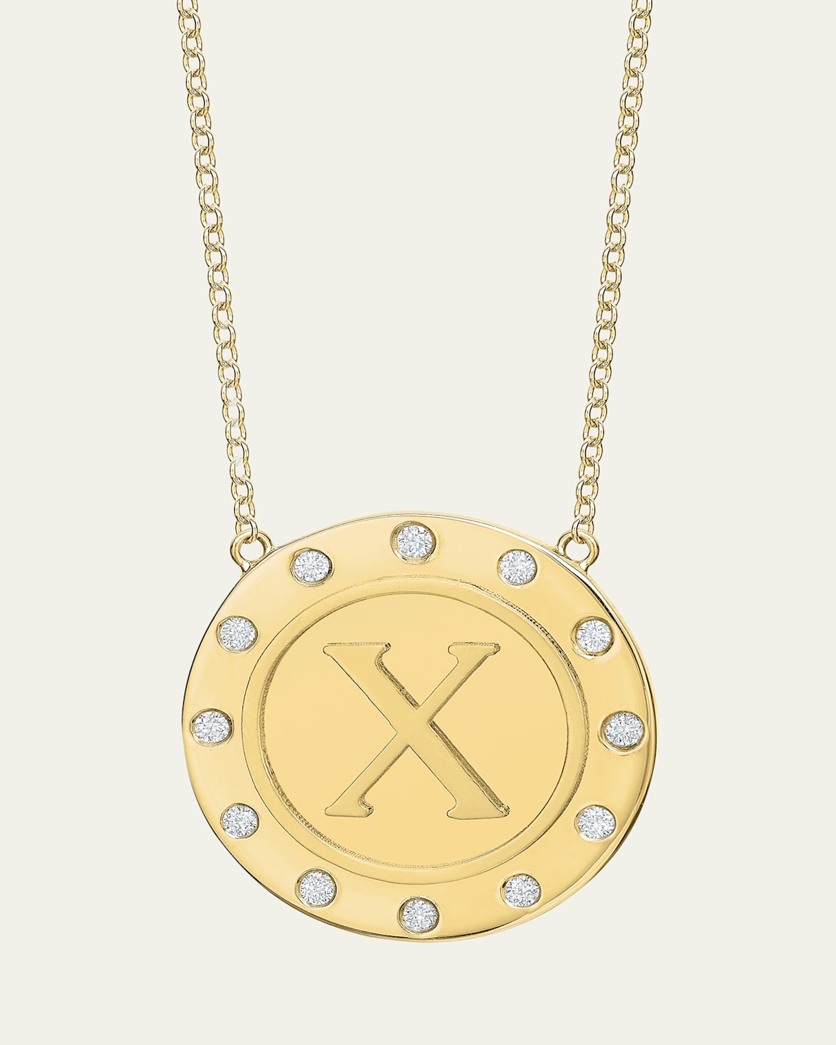 14K Gold Initial Token Necklace with Diamonds
