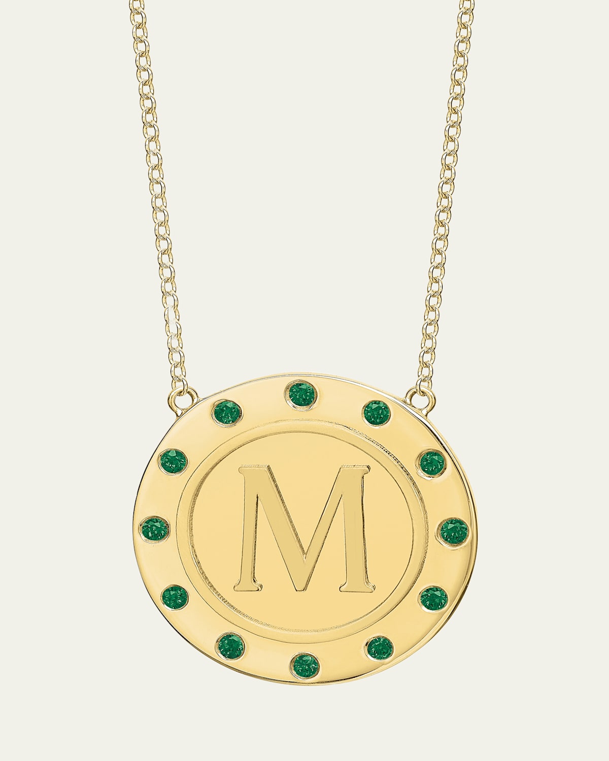 Tracee Nichols 14K Gold Initial Token Necklace with Emeralds