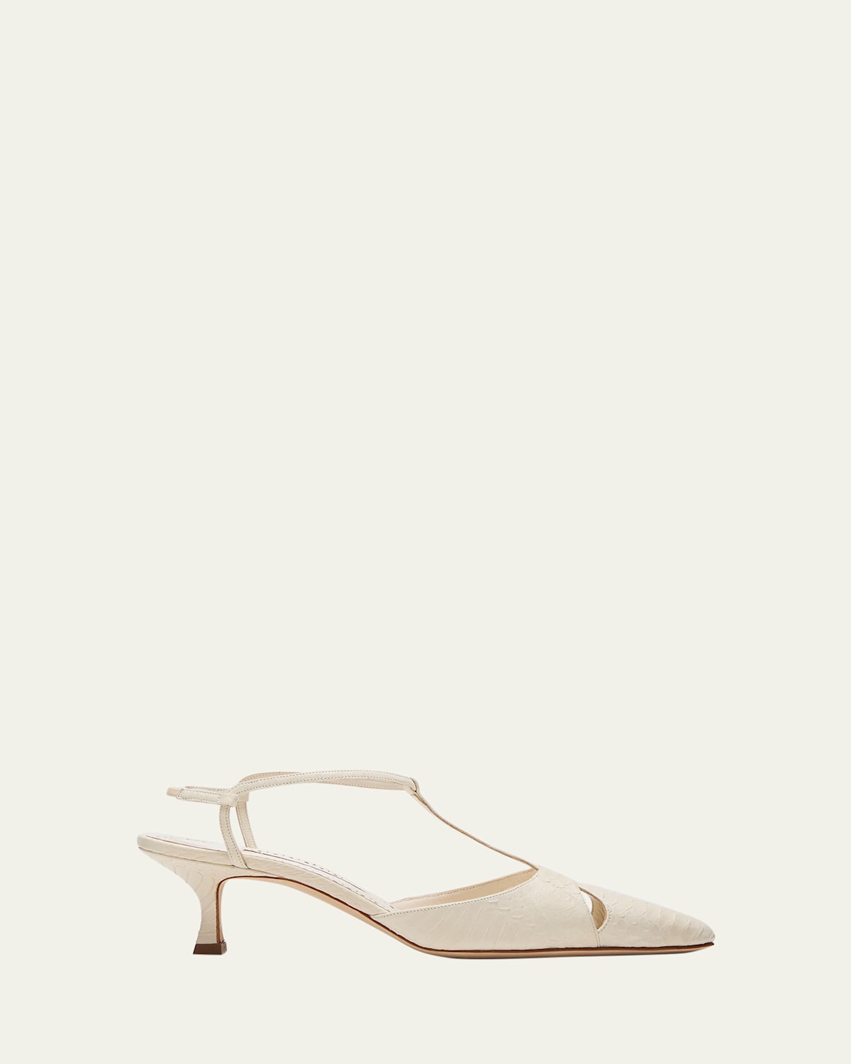 Manolo Blahnik Turgimod Croco T-strap Pumps In Cream
