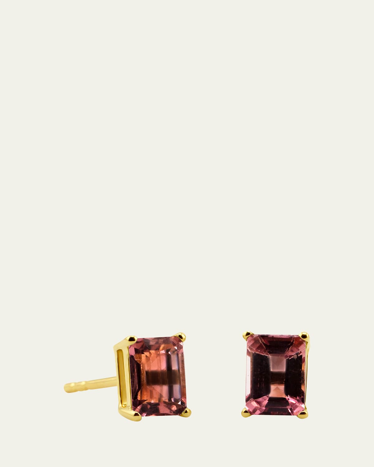 Pink Tourmaline Birthstone Emerald-Cut Stud Earrings
