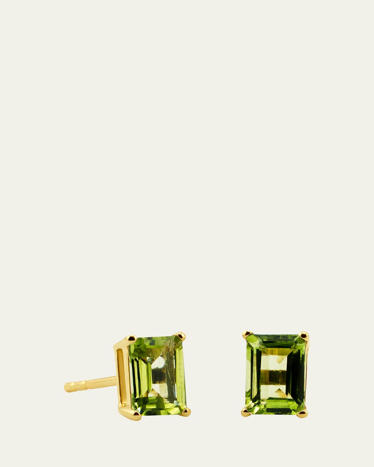 Peridot Birthstone Emerald-Cut Stud Earrings