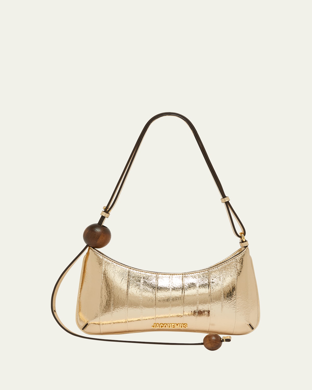 Jacquemus The Bisou Perle Mirrored Leather Shoulder Bag In Gold