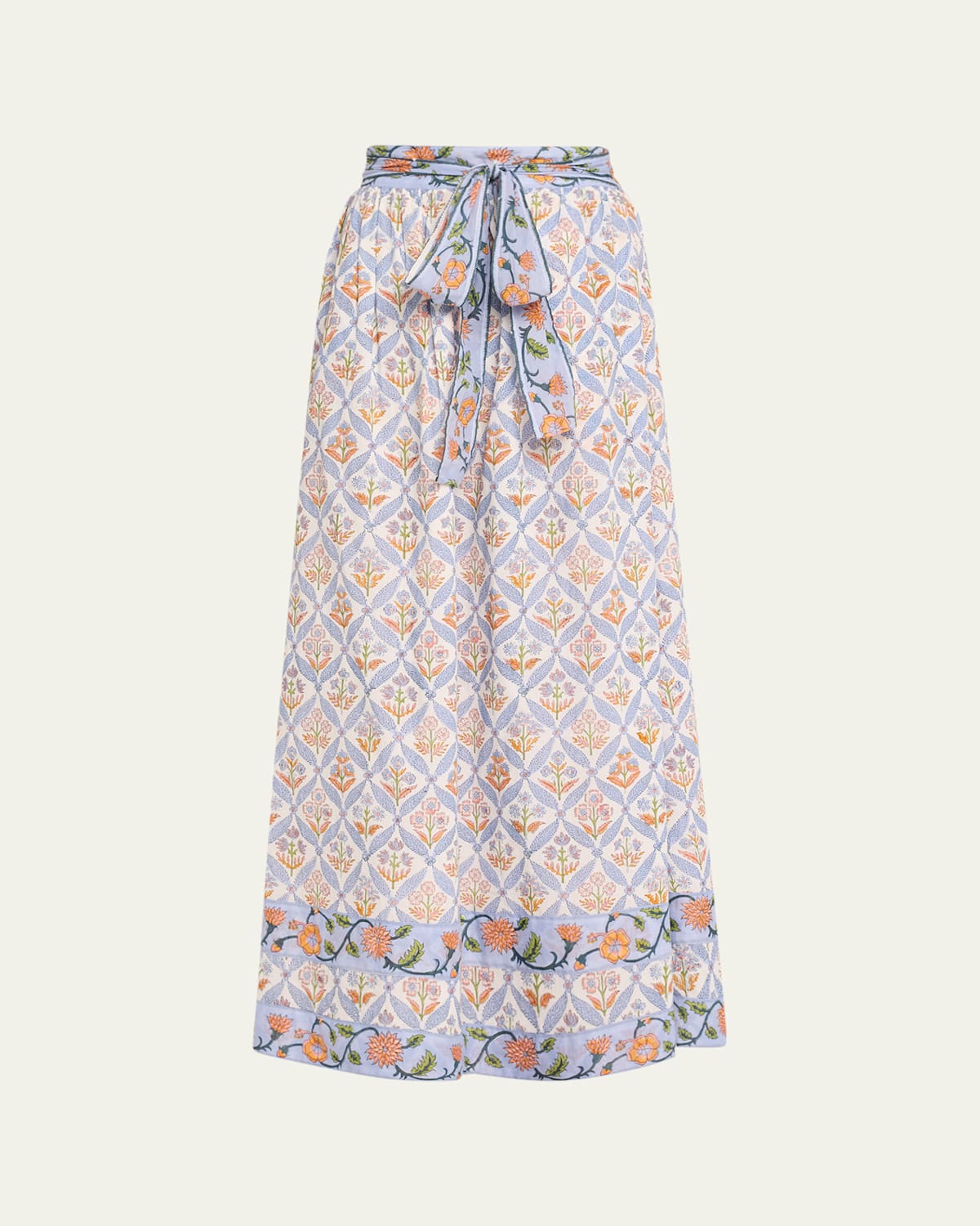 Olimpia Tie-Belt Floral Maxi Skirt