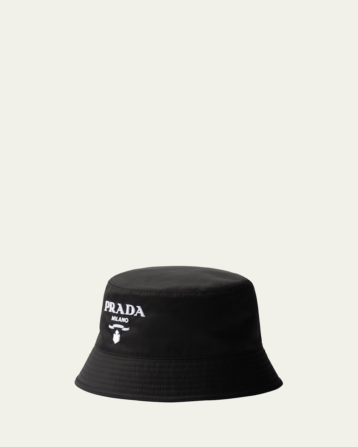 Shop Prada Men's Embroidered Logo Bucket Hat In Nerobianco