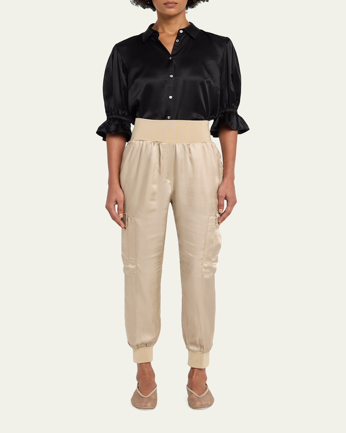 Fiona Silk Satin Short-Sleeve Top