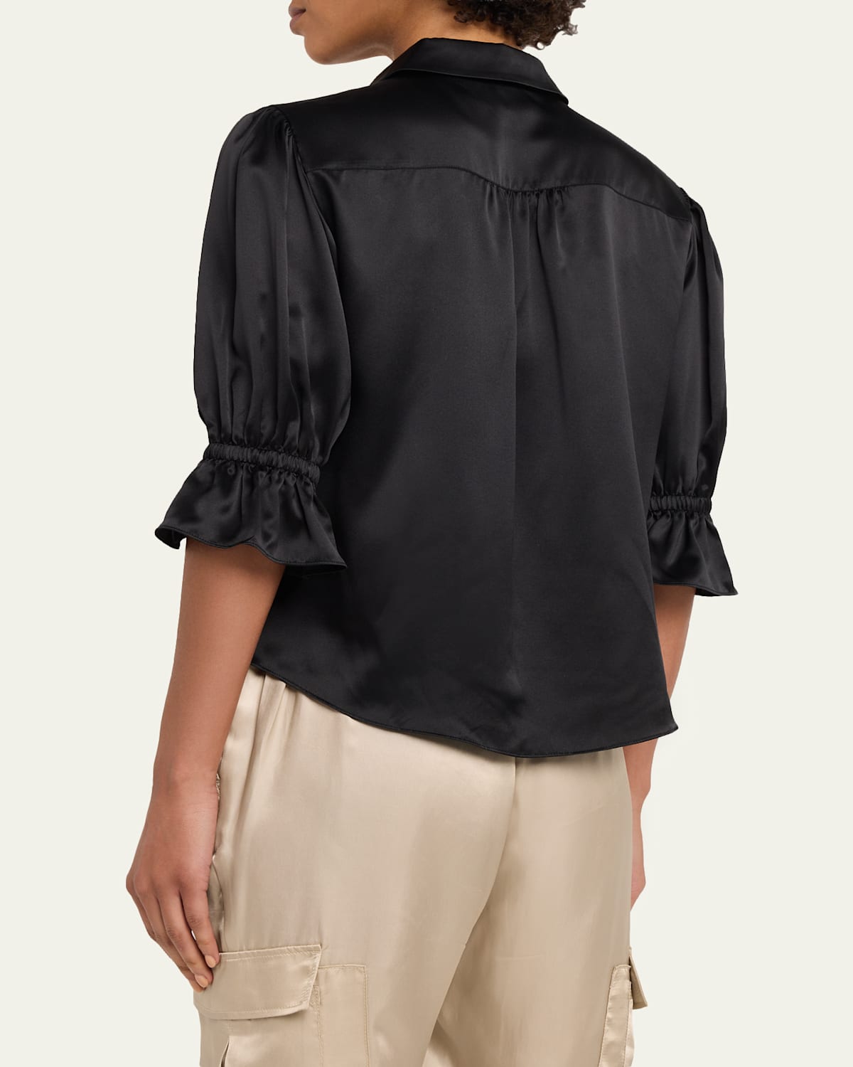 Fiona Silk Satin Short-Sleeve Top