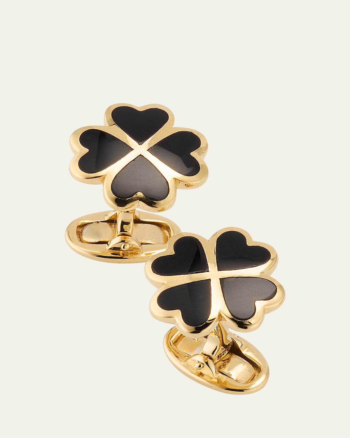 Men's 18K Gold Vermeil Black Onyx Four Leaf Clover Cufflinks