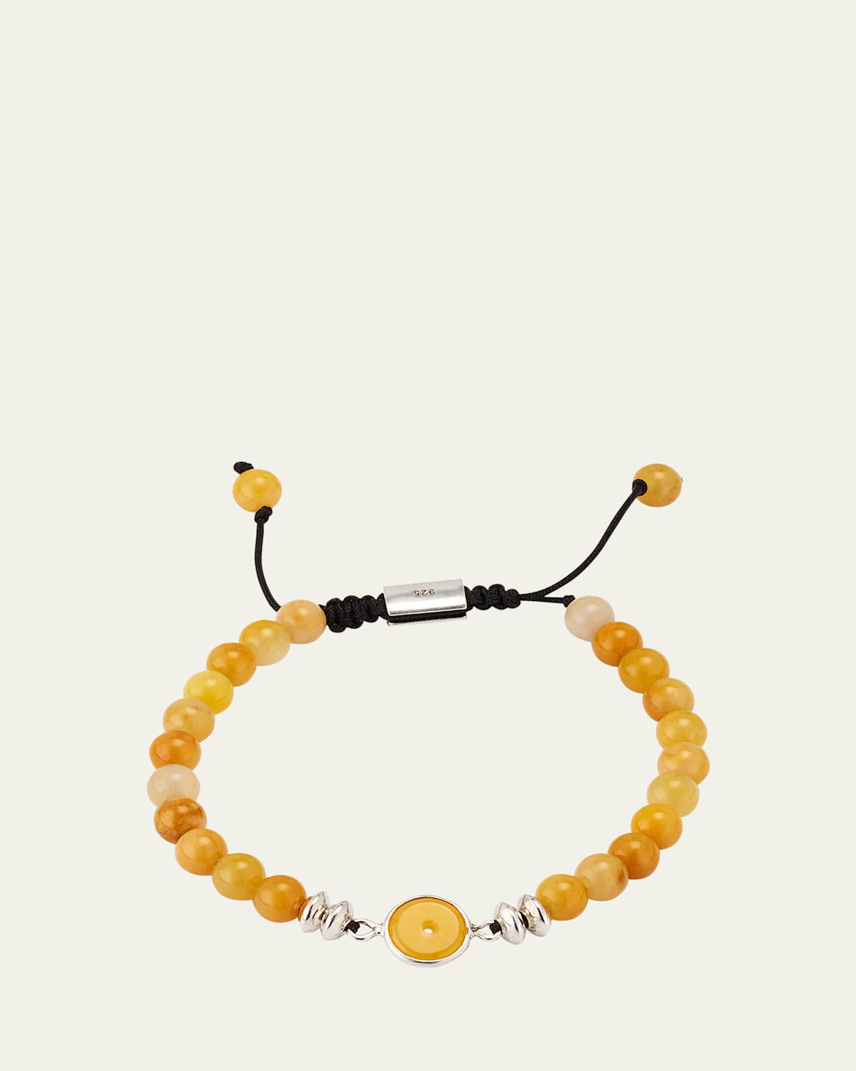 Men's Yellow Jade Beaded Bracelet with Sterling Silver