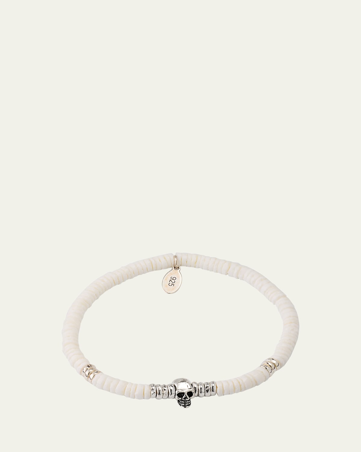 Men's Shell Beaded Bracelet with Sterling Silver Skull