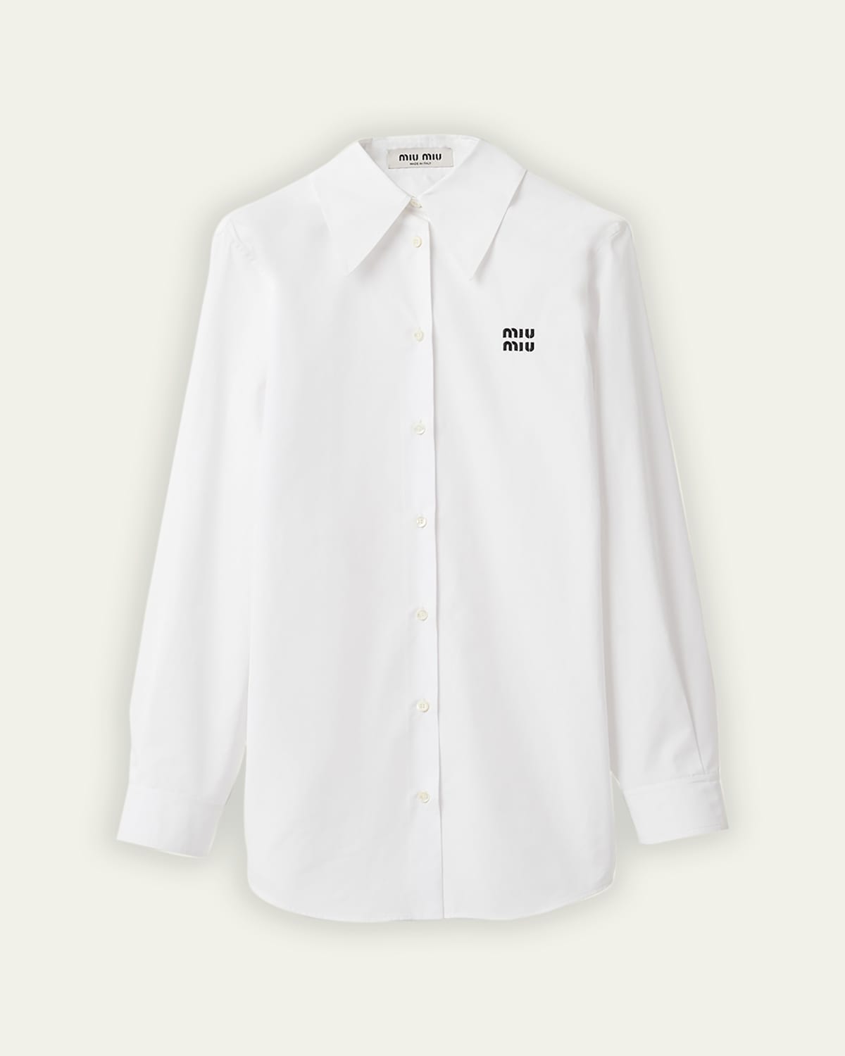 Miu Miu Logo Poplin Button Down Shirt In Bianco
