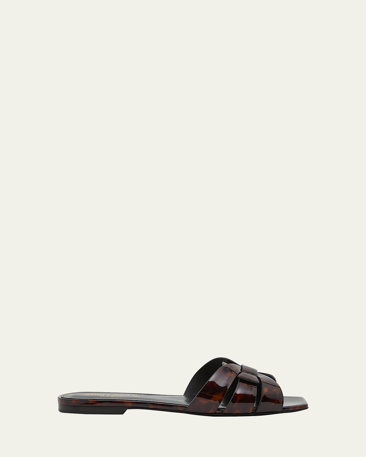 Saint Laurent Tribute Tortoise Shell Flat Slide Sandals In Brown