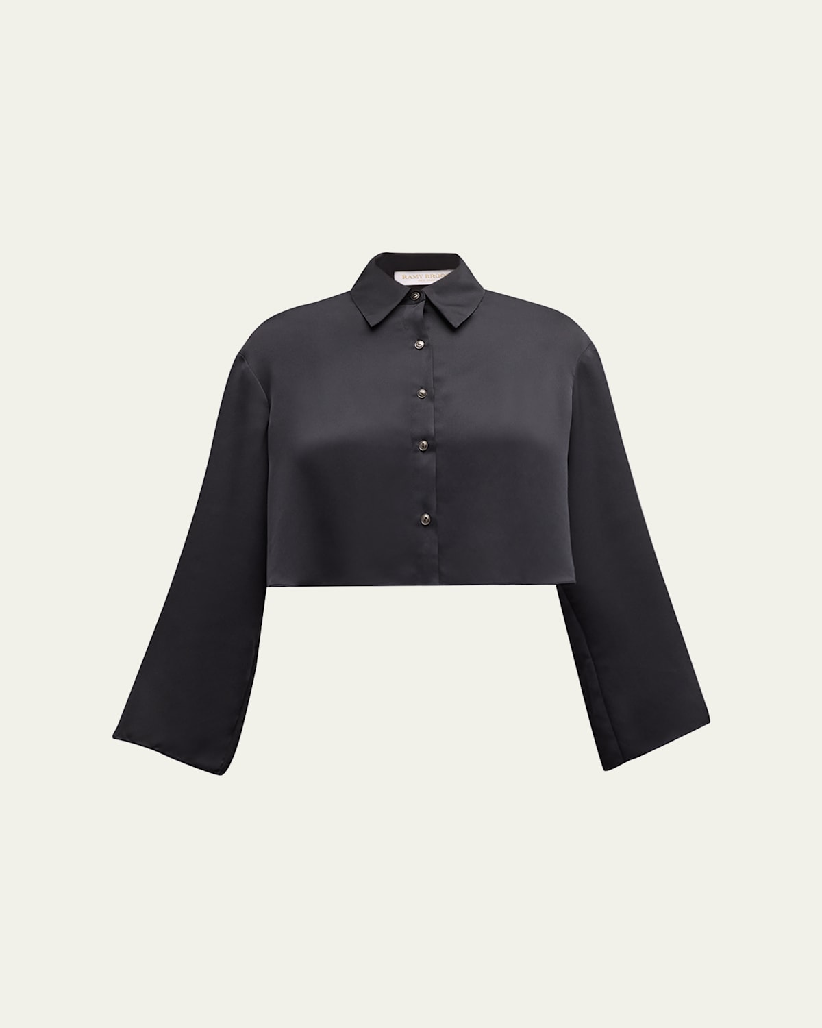 Ramy Brook Skyla Satin Button-front Crop Top In Black