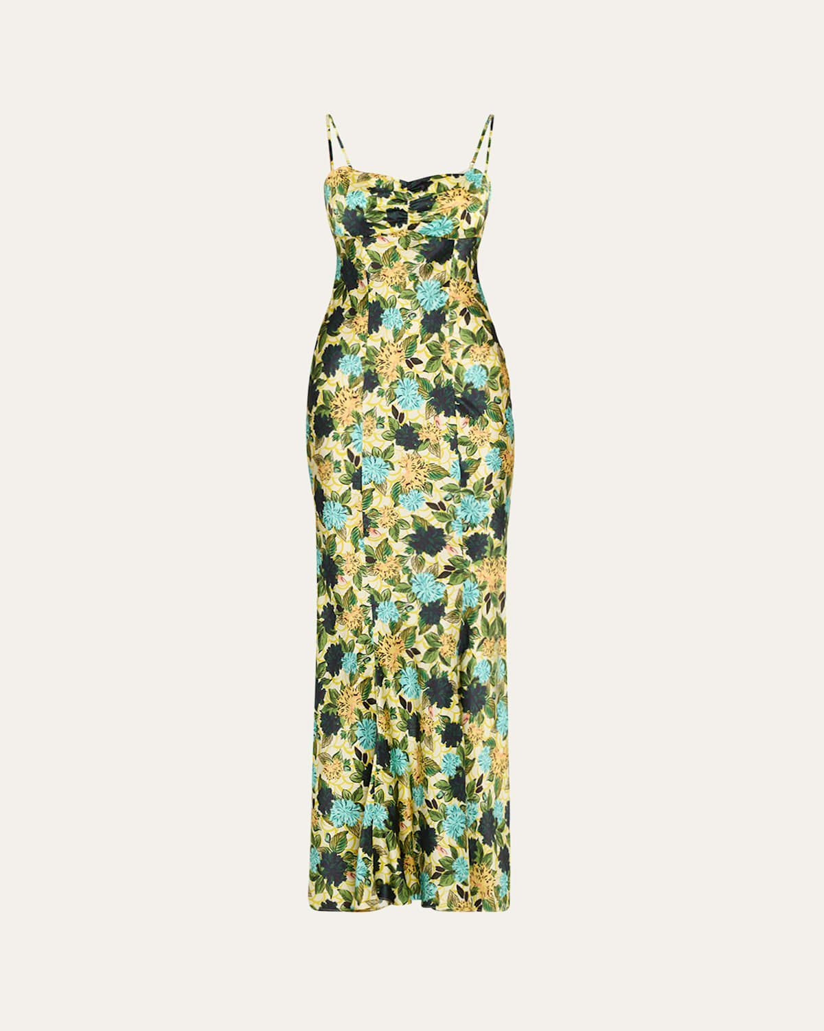 Renee Long Floral Silk Spaghetti-Strap Dress