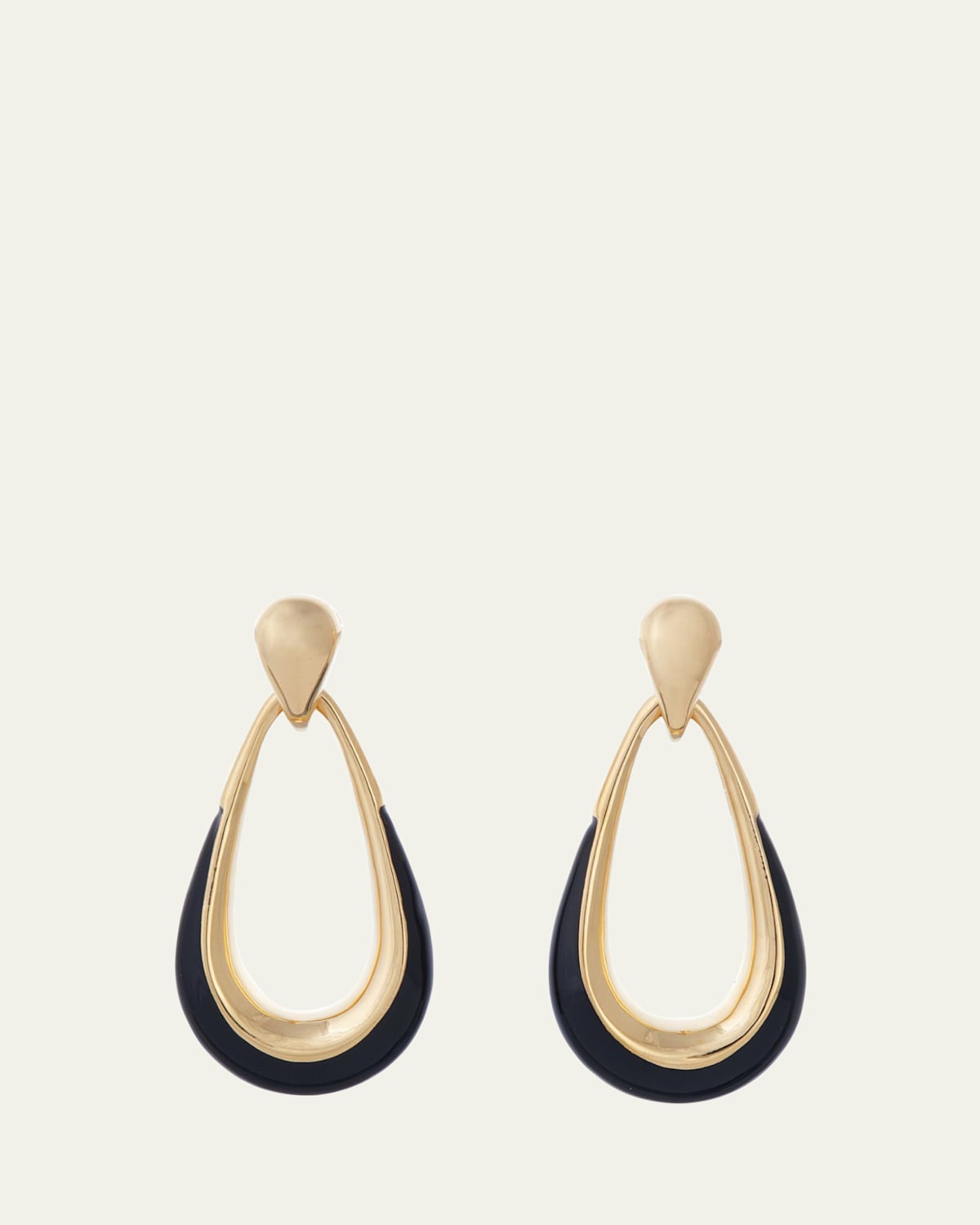 18K Yellow Gold Black Enamel Door Knocker Earrings