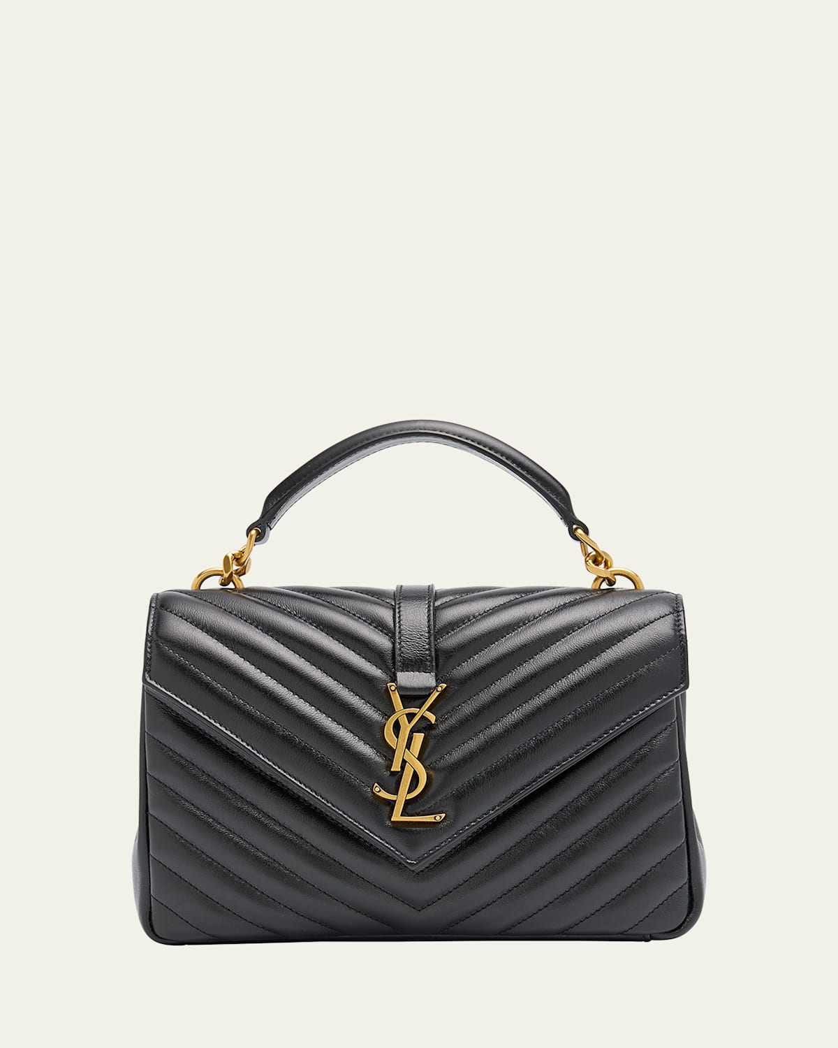 Saint Laurent College Medium Ysl Flap Top-handle Bag In Quilted Leather In Black