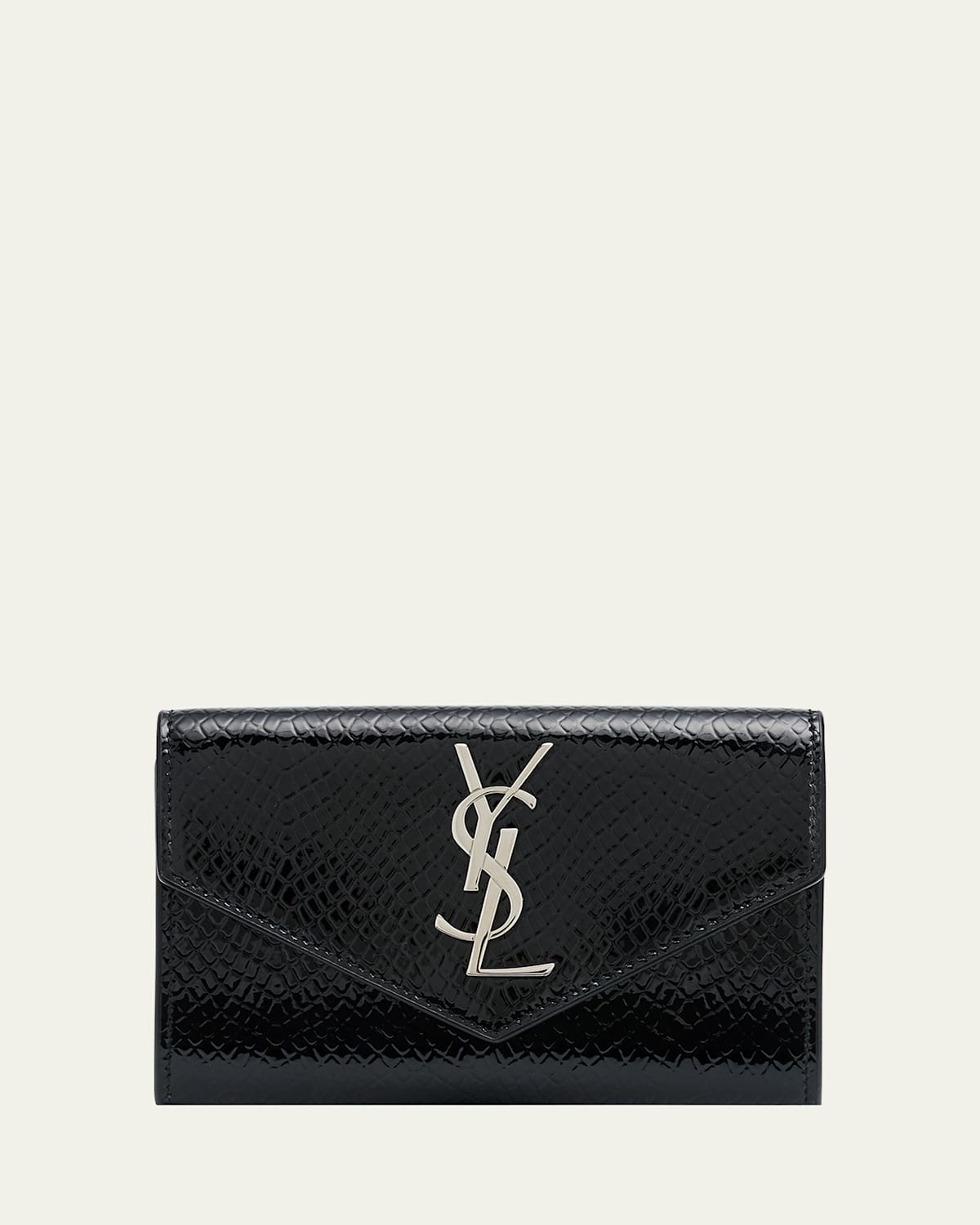 Saint Laurent Small Ysl Flap Wallet In Python-embossed Leather In Black
