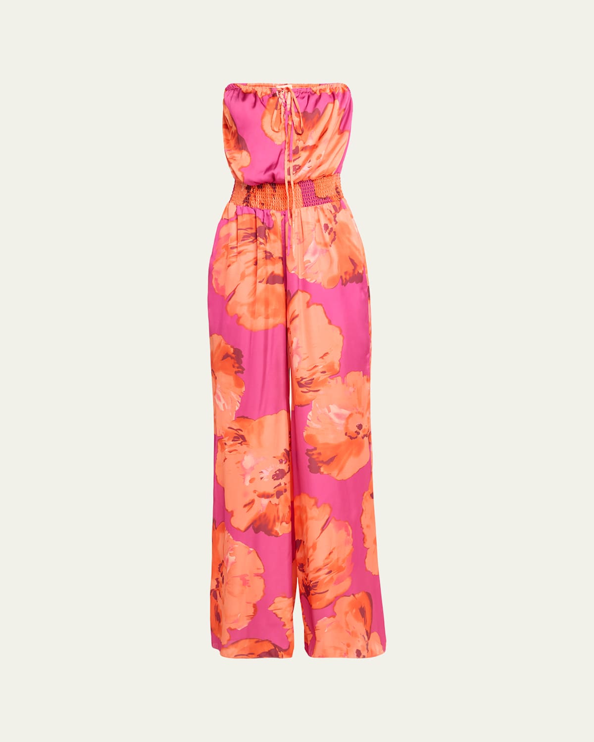 Ramy Brook Mindy Watercolor Bloom Strapless Wide-leg Jumpsuit In Wild Rose Watercolor Bloom Print