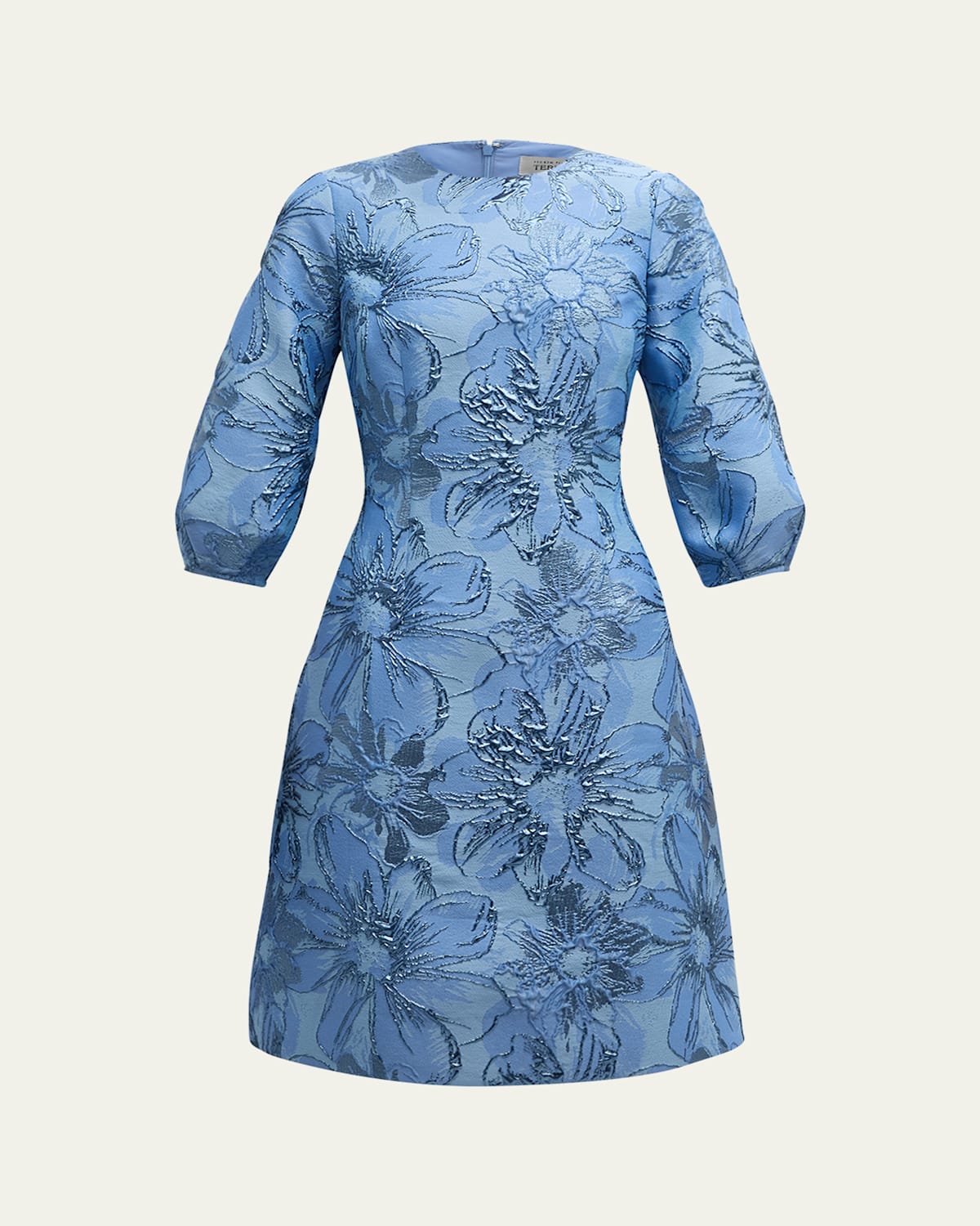 Blouson-Sleeve Metallic Jacquard Midi Dress