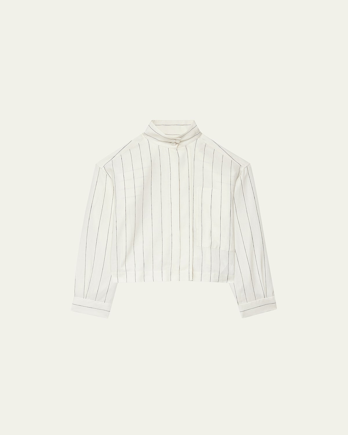 Stripe Stand-Collar Crop Linen Shirt