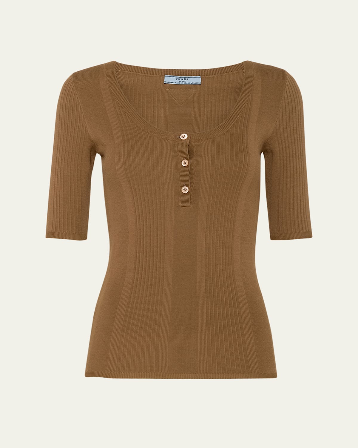 Prada Slim Cotton Knit Shirt In Sughero