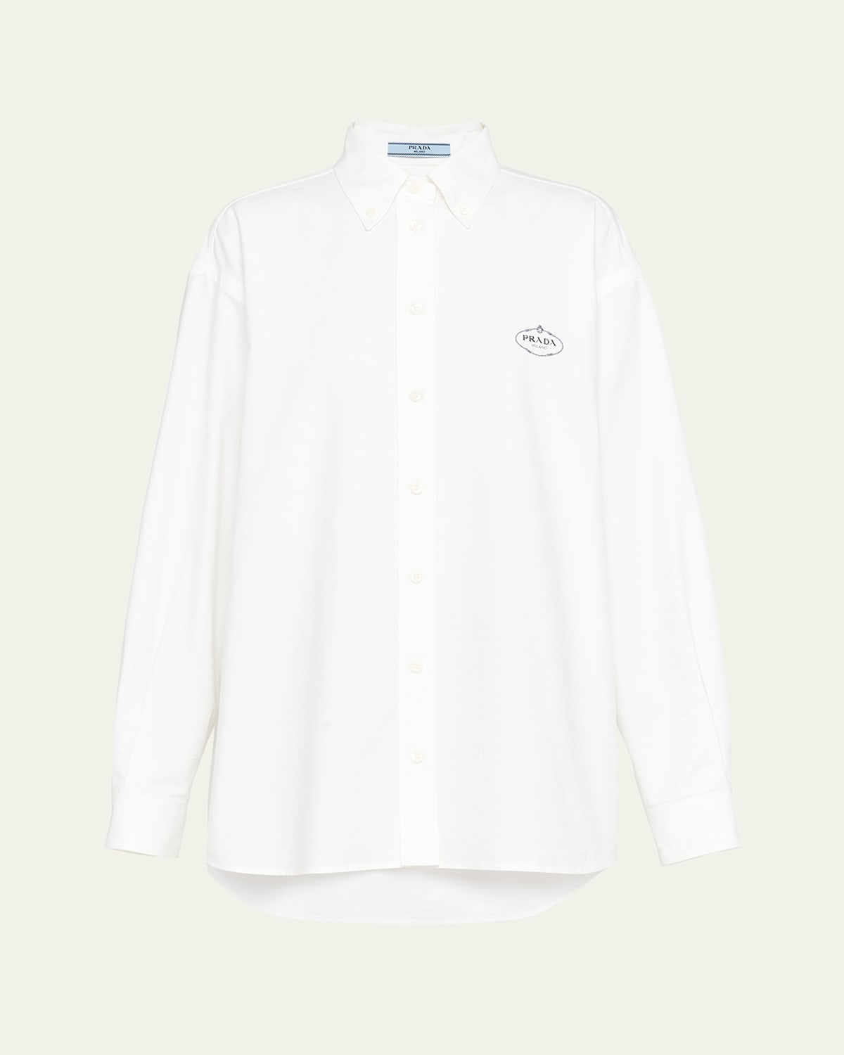 Prada Logo-embroidered Oxford Menswear Shirt In Bianco
