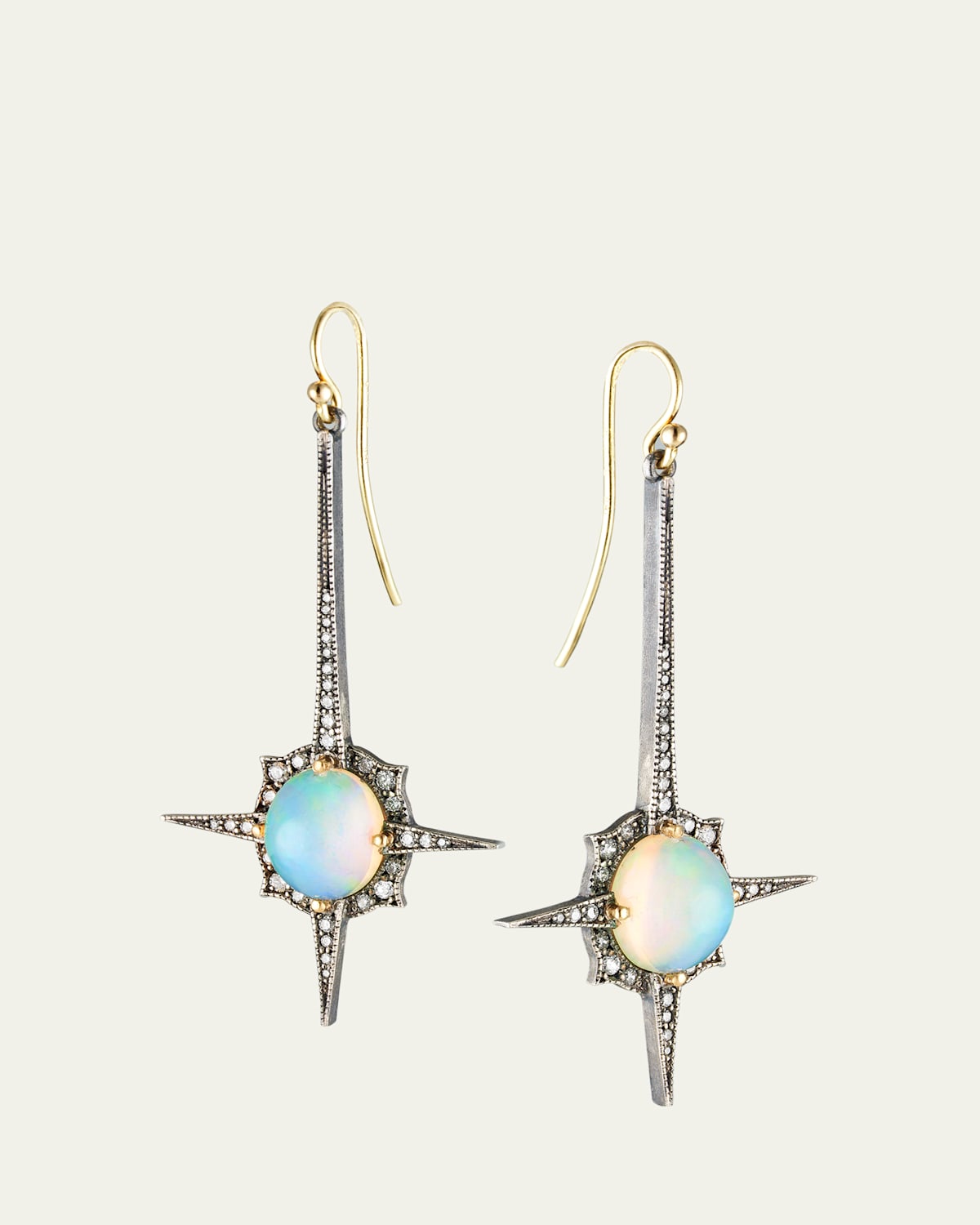 Oval Opal and Diamond Spike Earrings