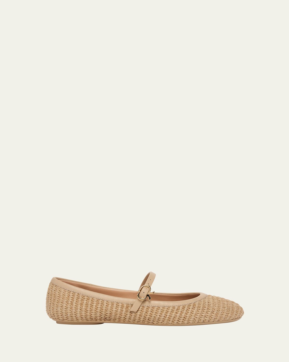 Gianvito Rossi Carla Leather-trimmed Raffia Mary Jane Ballet Flats In Naturale Sand
