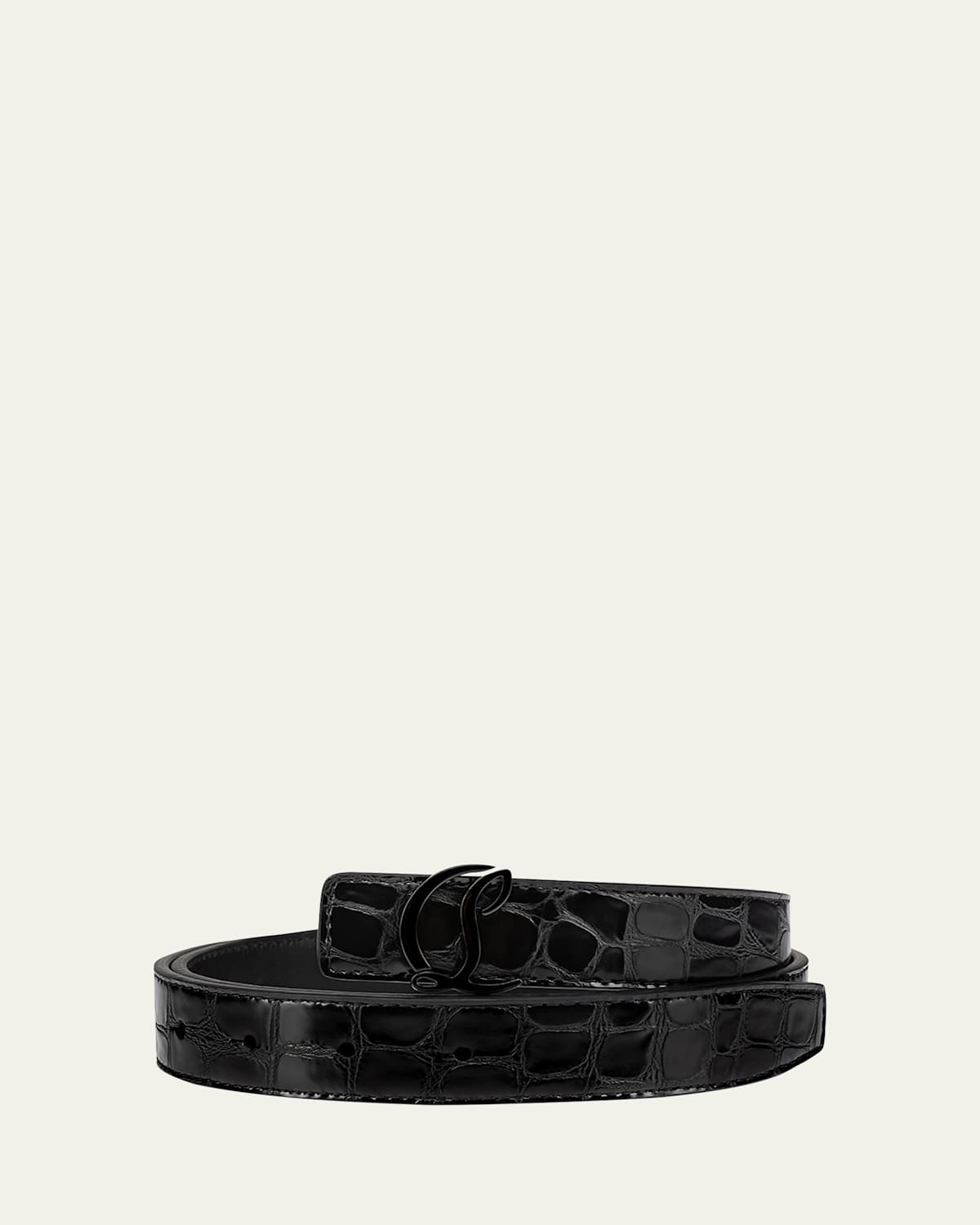 Christian Louboutin CL Logo Belt 25MM in Alligator Embossed Leather