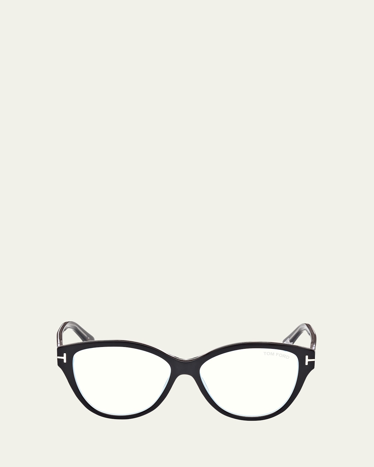 Tom Ford Blue Blocking Rounded Acetate Cat-eye Glasses In Shiny Black Crystal