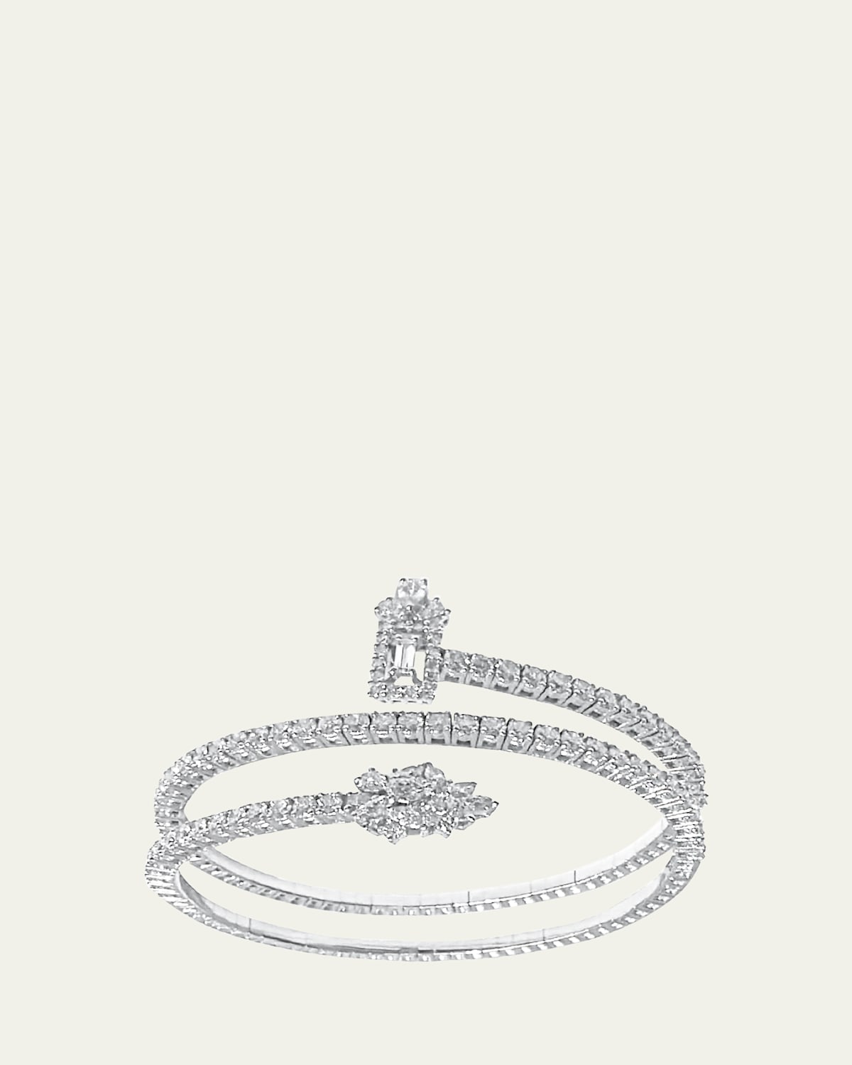 18K White Gold Mixed Diamond Coil Bracelet