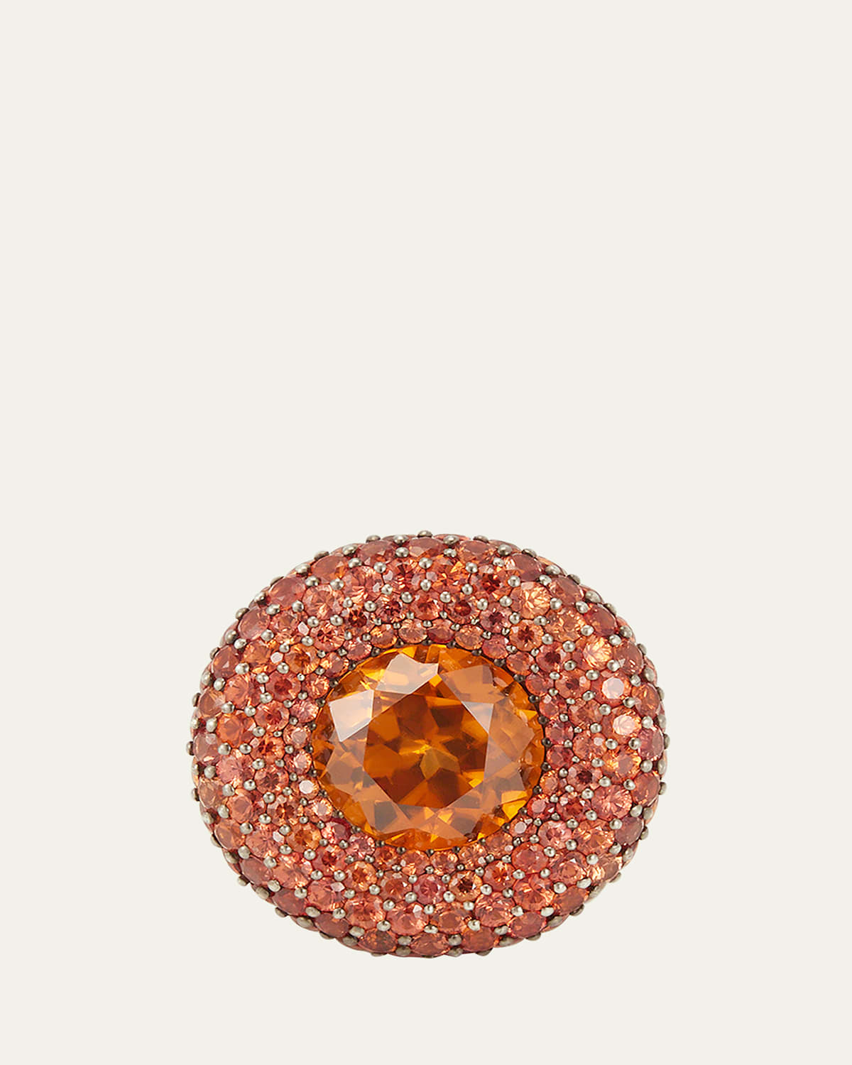 One of a Kind 18K Yellow Gold and Silver Ring with Orange Zircon and Sapphires, Size 5.75