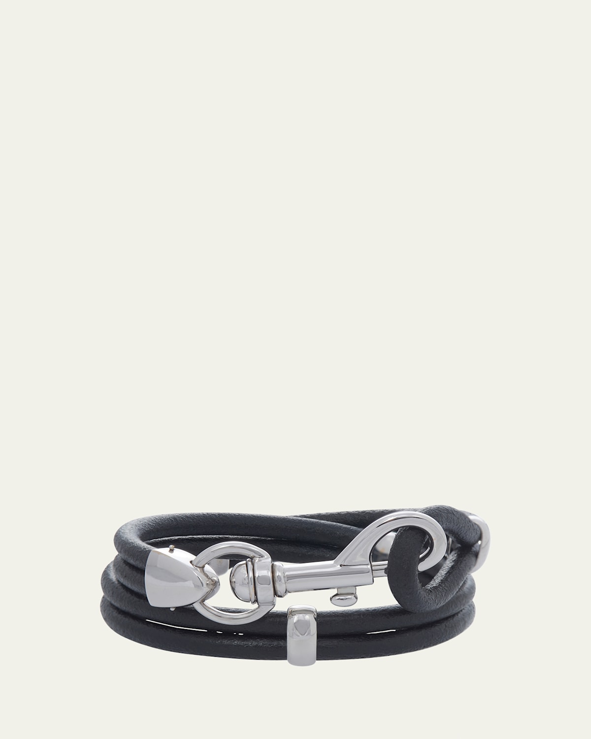 Men's 18K White Gold Leather Cord Double Wrap Bracelet
