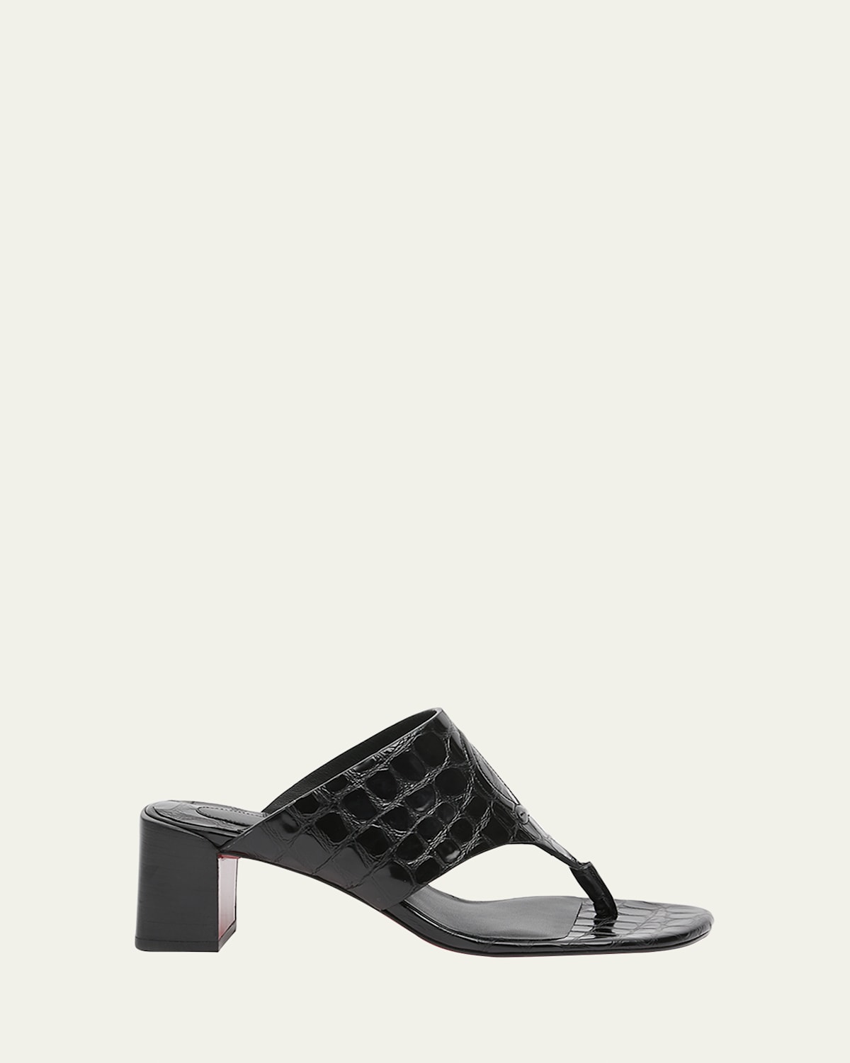 Christian Louboutin Leather Logo Red Sole Thong Slide Sandals In Black