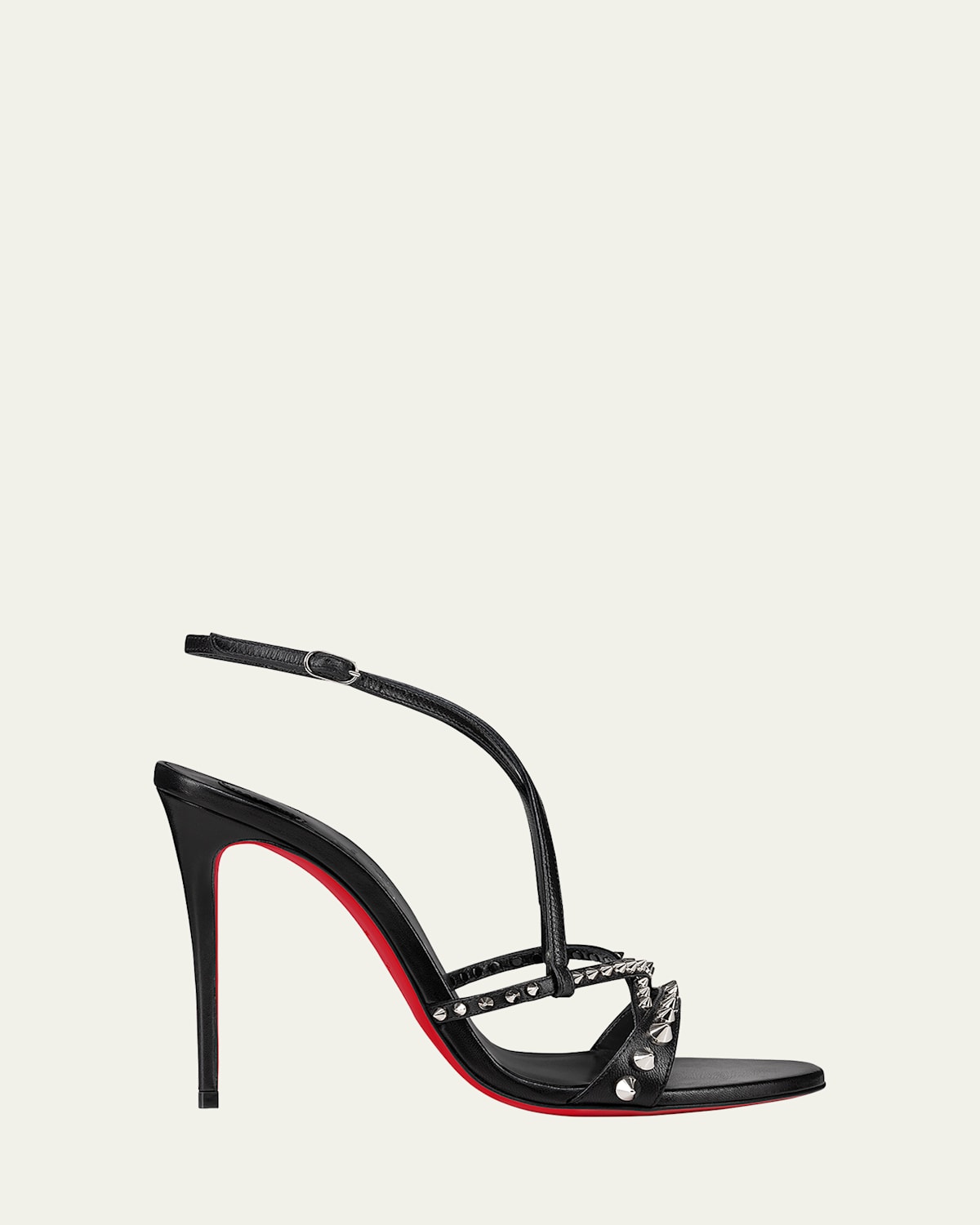 Christian Louboutin Tatooshka Spikes Red Sole Ankle-strap Sandals In Black