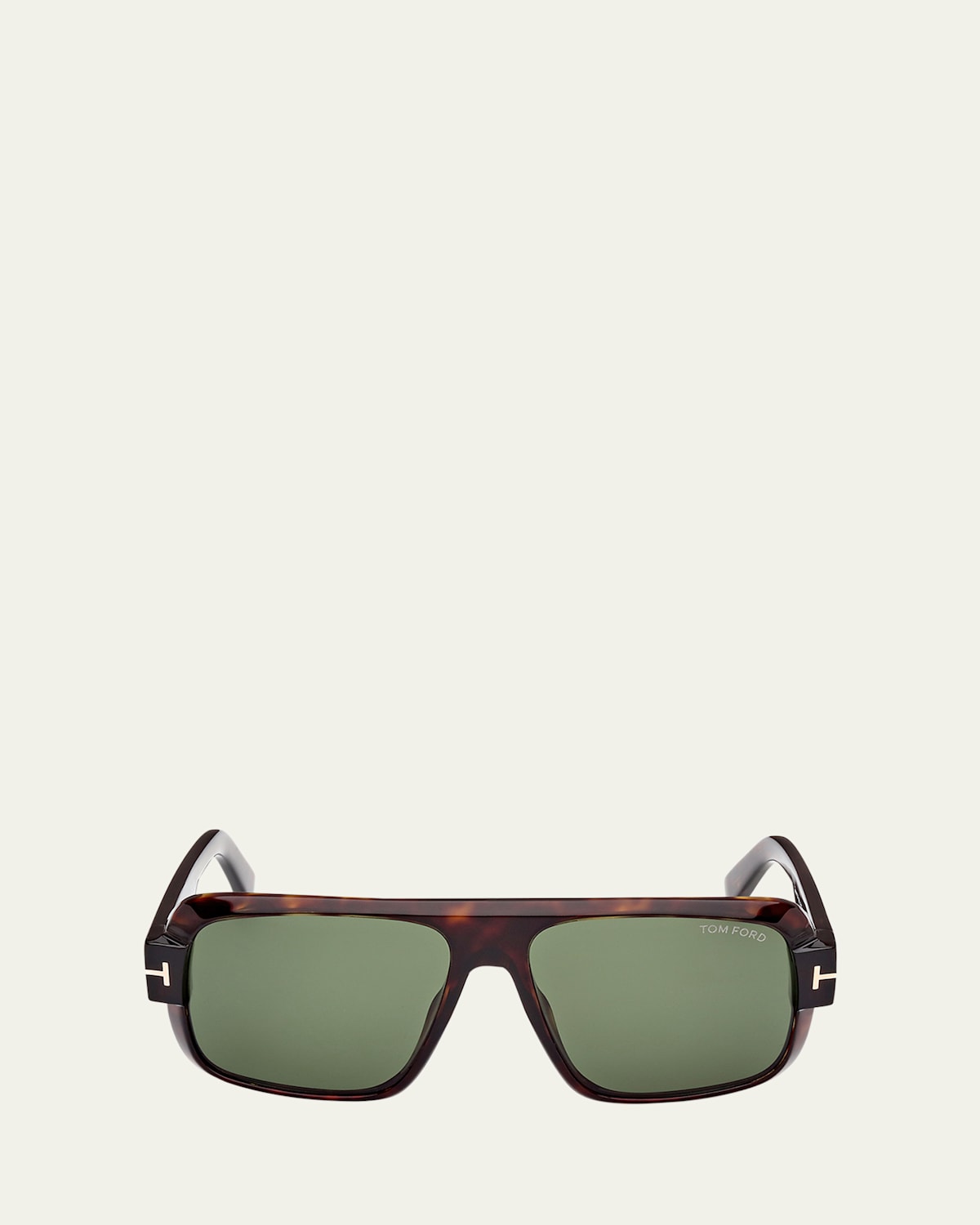 Tom Ford Men's Turner Acetate Rectangle Sunglasses In Shiny Dark Havana Green Lenses