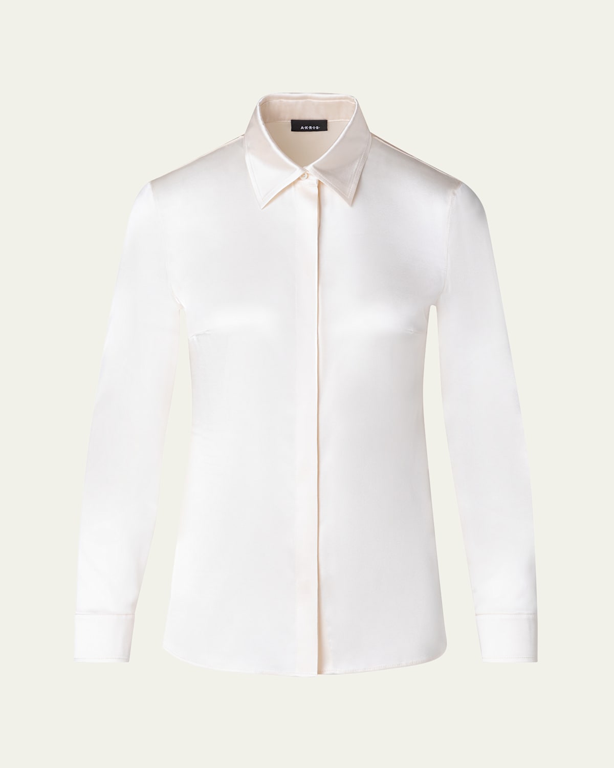Akris Button Down Silk Satin Stretch Blouse In White
