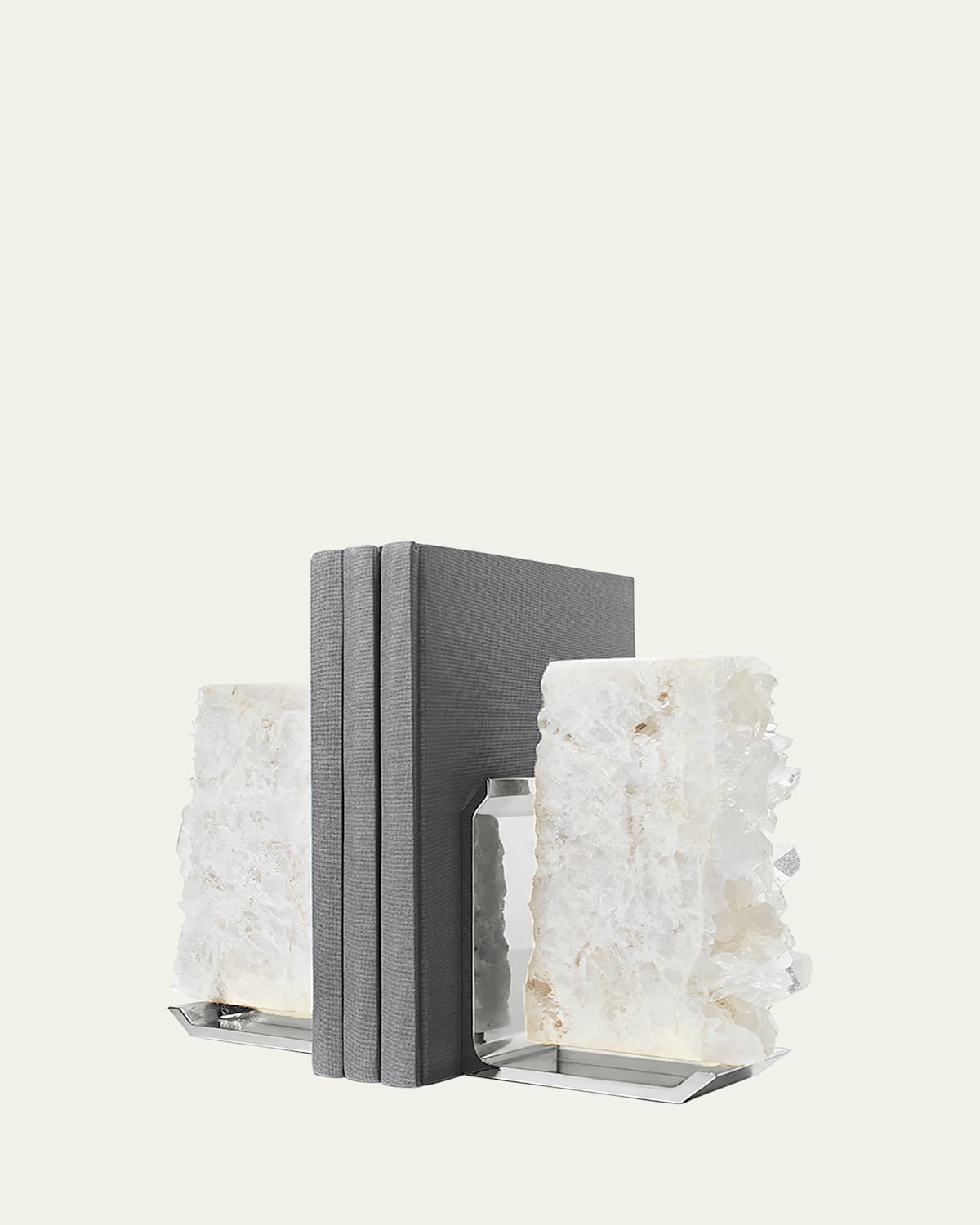 Anna New York Fim Geo Quartz And Aluminum Bookends In Grey Marble&amp;silver