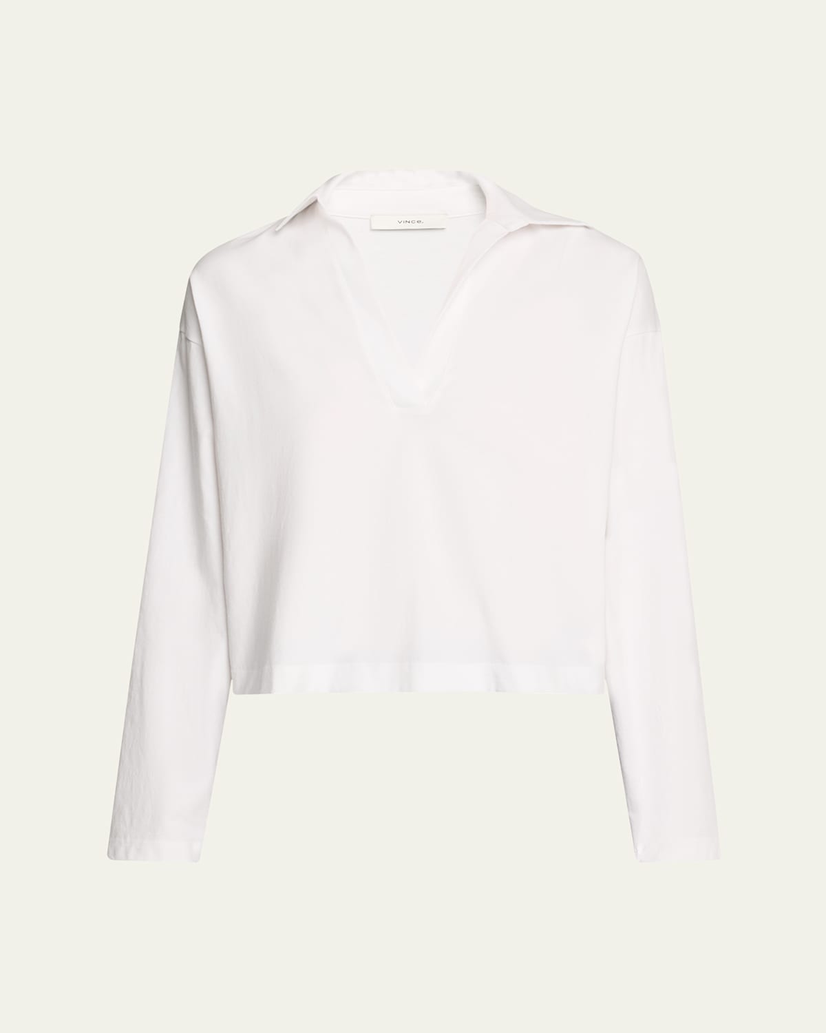 Vince Easy Cotton Long-sleeve Pullover Polo Top In White