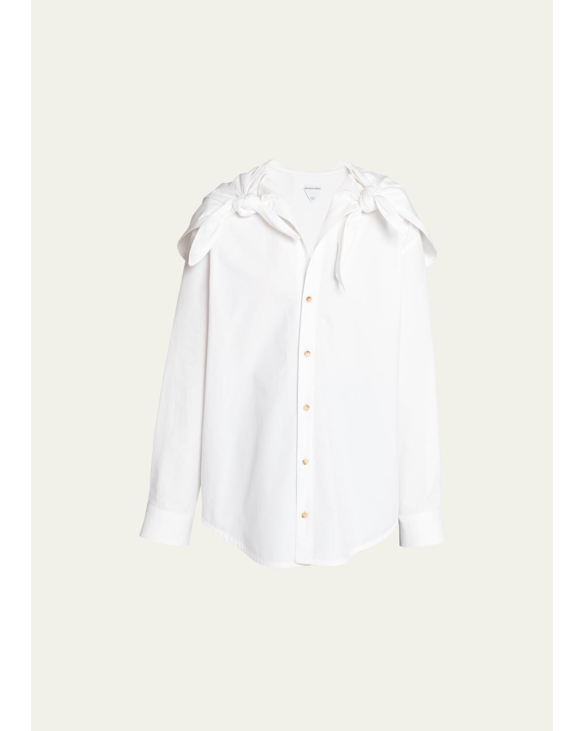 Knotted Compact Cotton Canvas Button Down Shirt