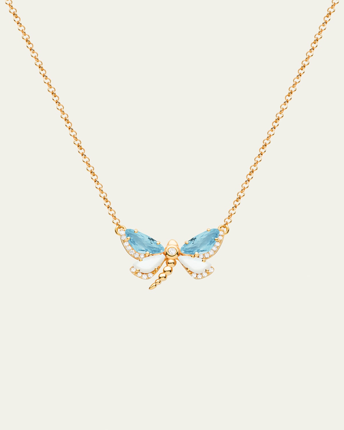 18K Rose Gold Petite Dragonfly Necklace with Topaz, Agate, and Diamonds