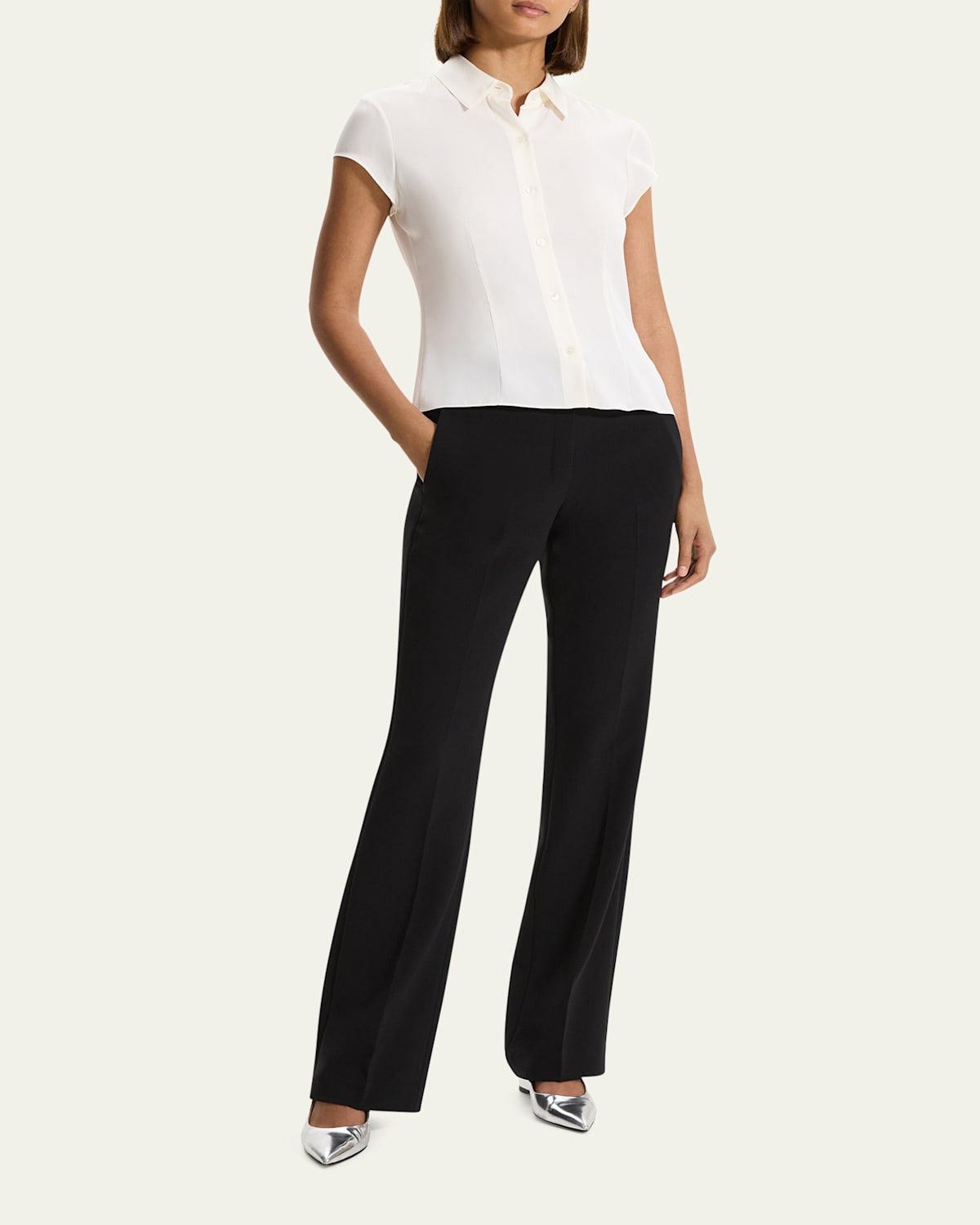 Cap-Sleeve Modern Silk Georgette Blouse