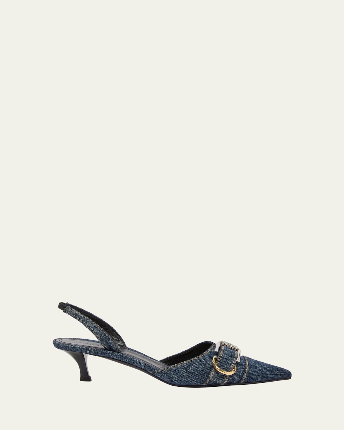 Givenchy Voyou Denim Buckle Slingback Pumps In Dark Blue