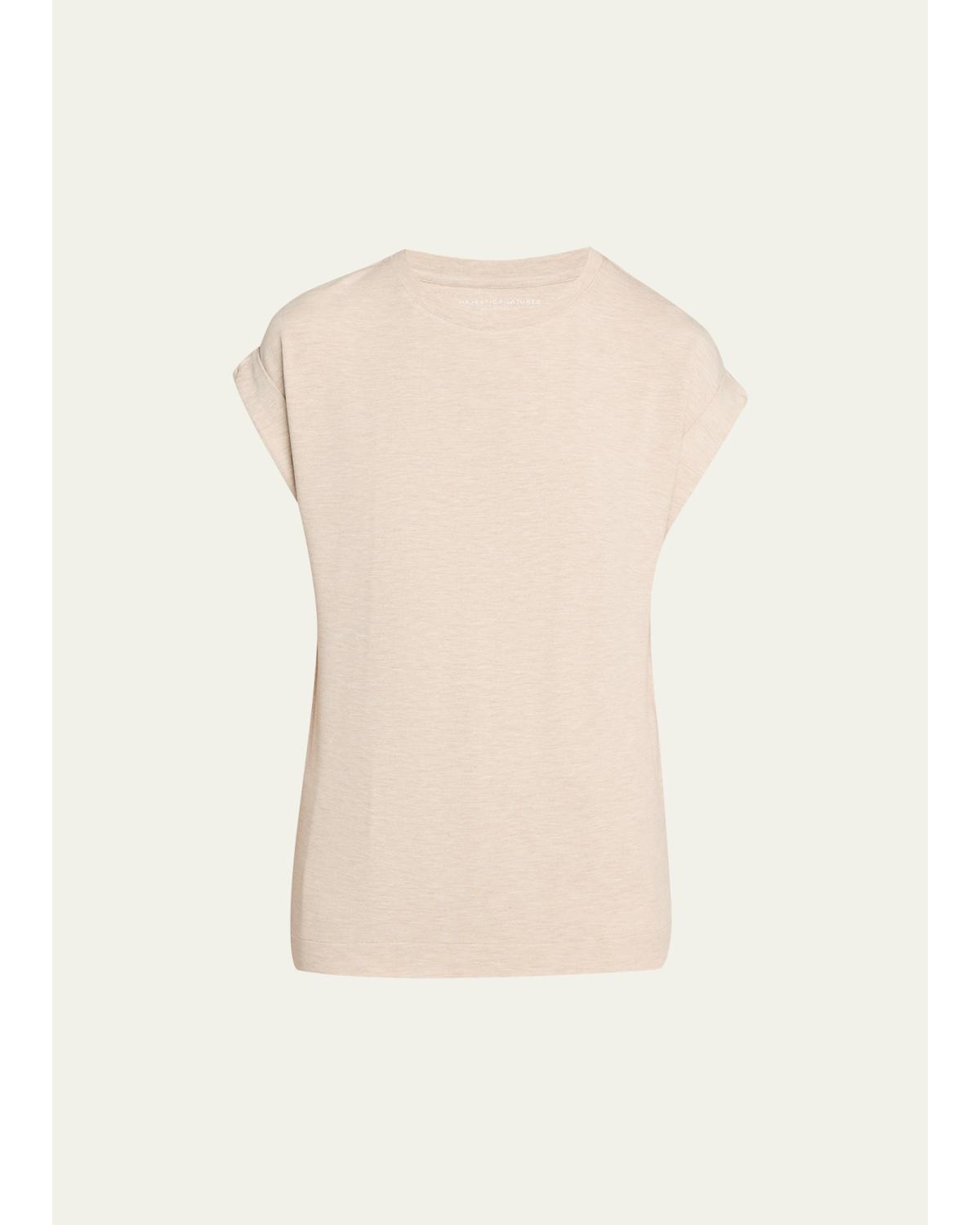 French Terry Rolled-Cuff Short-Sleeve Crewneck Tee
