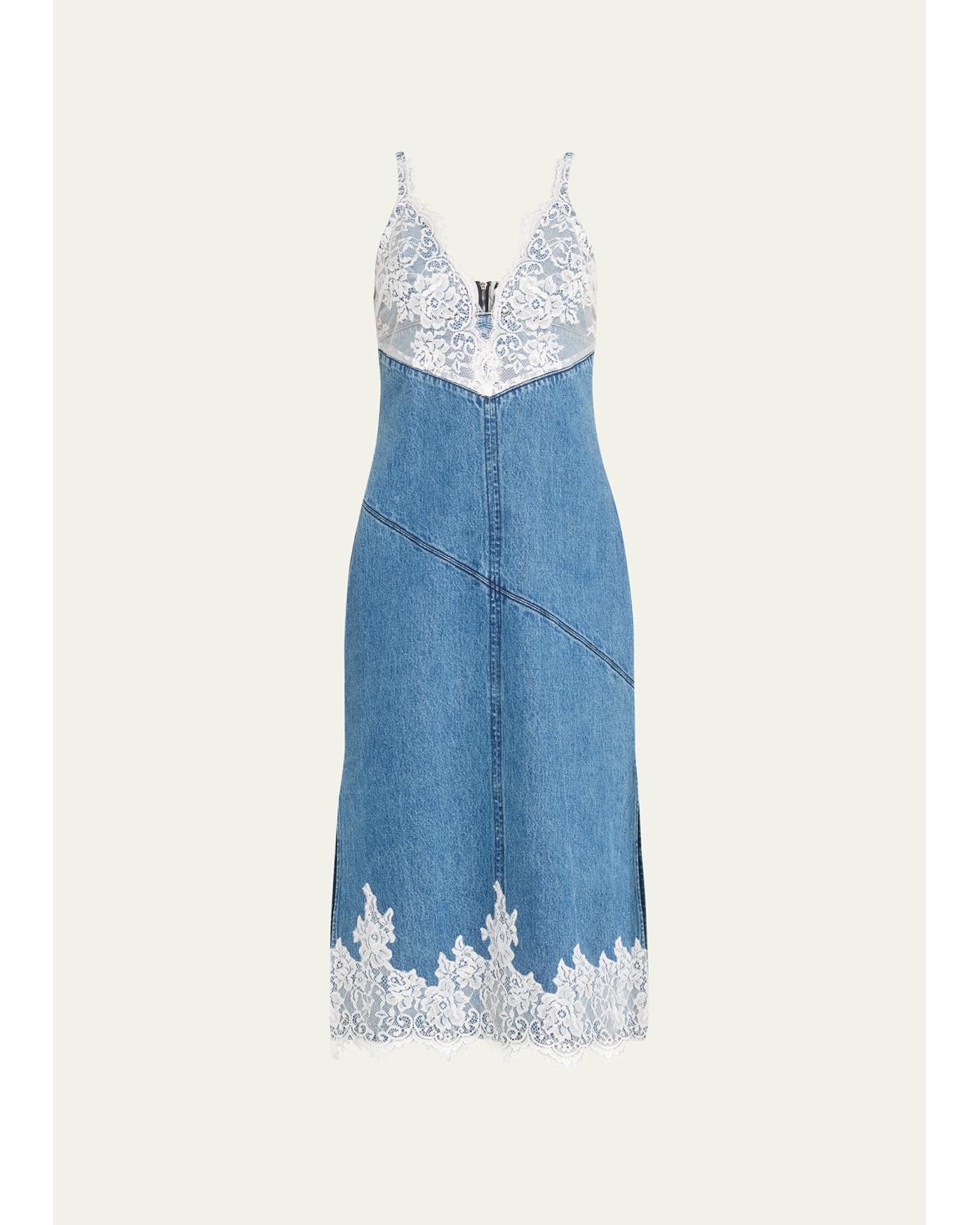 Lace and Denim Midi Slip Dress