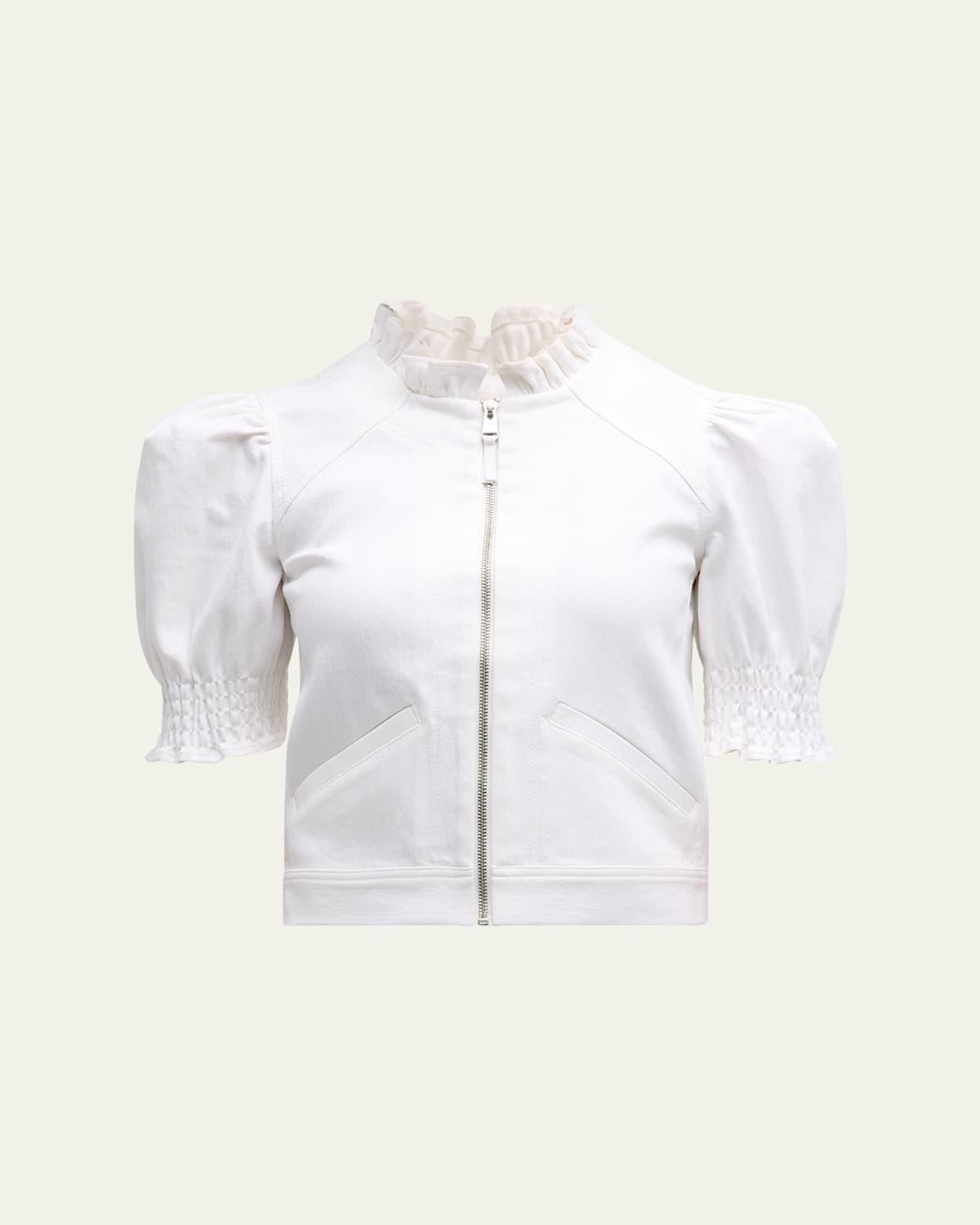 Cinq À Sept Anabella Short-sleeve Zip-front Jacket In White